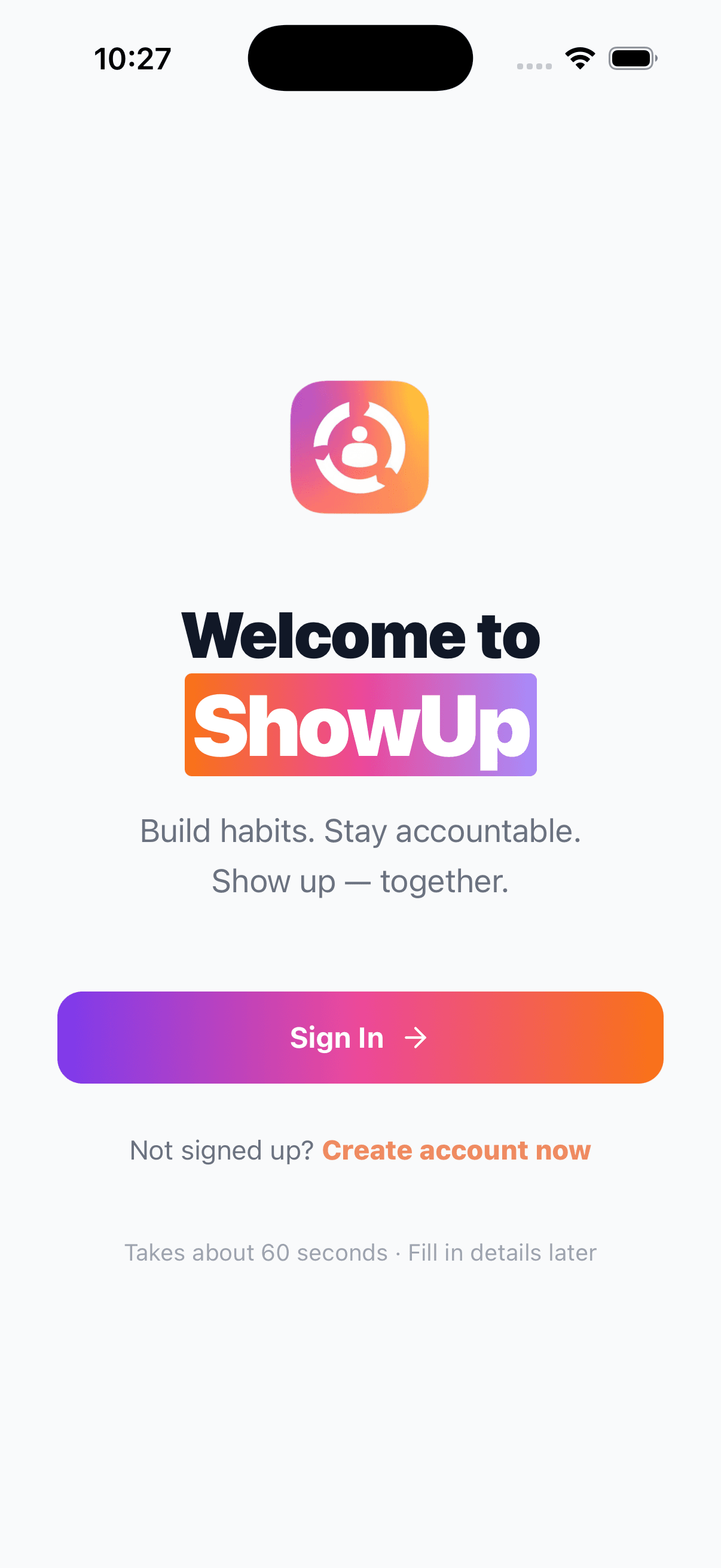 ShowUp home screen